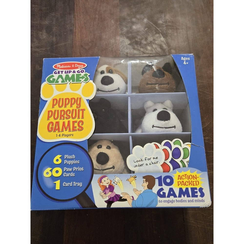 Melissa & Doug Puppy Pursuit Games 6 Plush Puppies Card Tray Children's Game